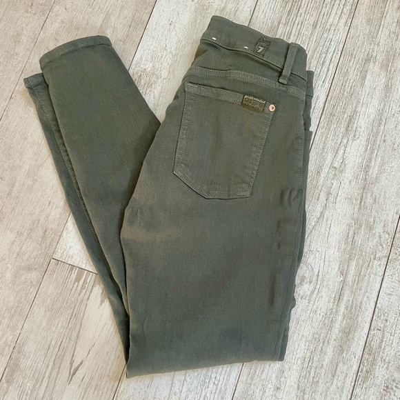 7 For All Mankind Denim - 7 For All Mankind Green Skinny Jeans Stretch Denim Size 27